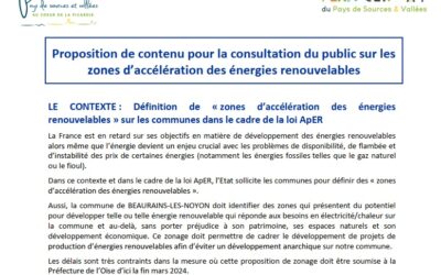 Proposition de contenu pour la consultation du public sur les zones d’accélération des énergies renouvelables